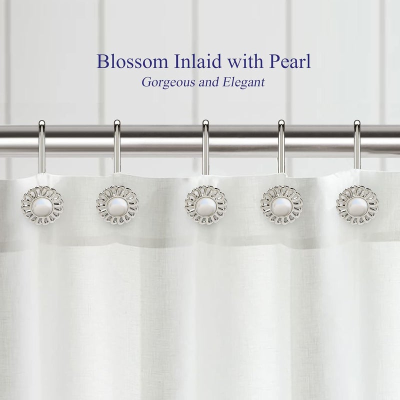 iToplin Nickel Shower Curtain Hooks Rings, Decorative Shower Curtain Hangers, Heavy Duty Metal Shower Rings, Sunflower Shower Hooks for Shower Curtain Rod and Liner, Bathroom Curtain Hooks, Set of 12 - Image 2